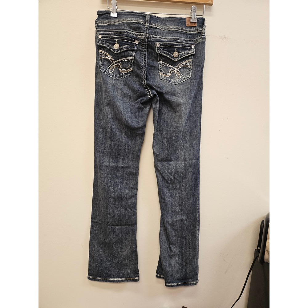 Y2K WallFlower Women Blue Rhinestone Flap Pocket Bootcut Jeans Size 9